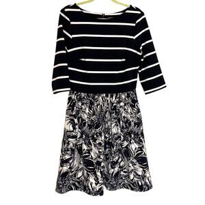 Taylor Mixed Print Fit Flare Dress Stripe Floral Stripe Navy Blue Black 10 bv